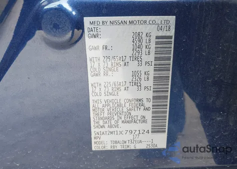 2018 Nissan Rogue Sv из США, поврежденный, VIN 5N1AT2MT1JC797124